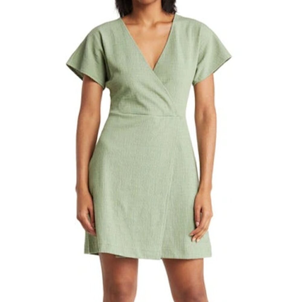 Madewell Mini Wrap Dress Flutter Sleeves Pastel Green Sz XS